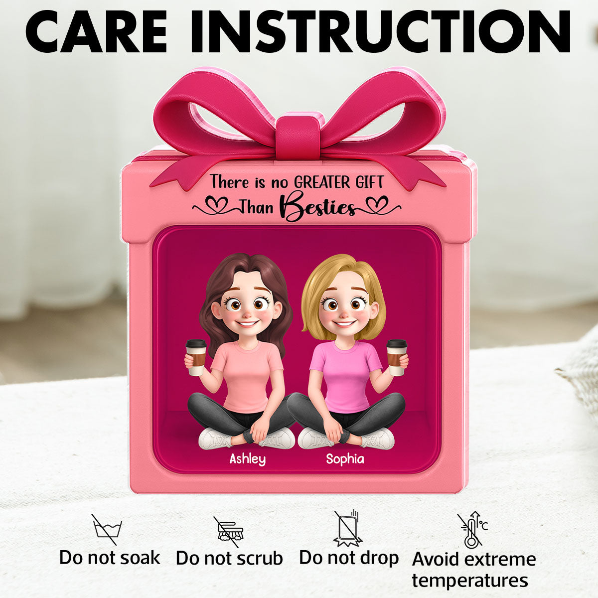 Besties Sisters Inside Gift Box 3D Effect Personalized Acrylic Block