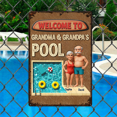 3D Effect Welcome To Grandma Grandpa Pool Personalized Metal Sign