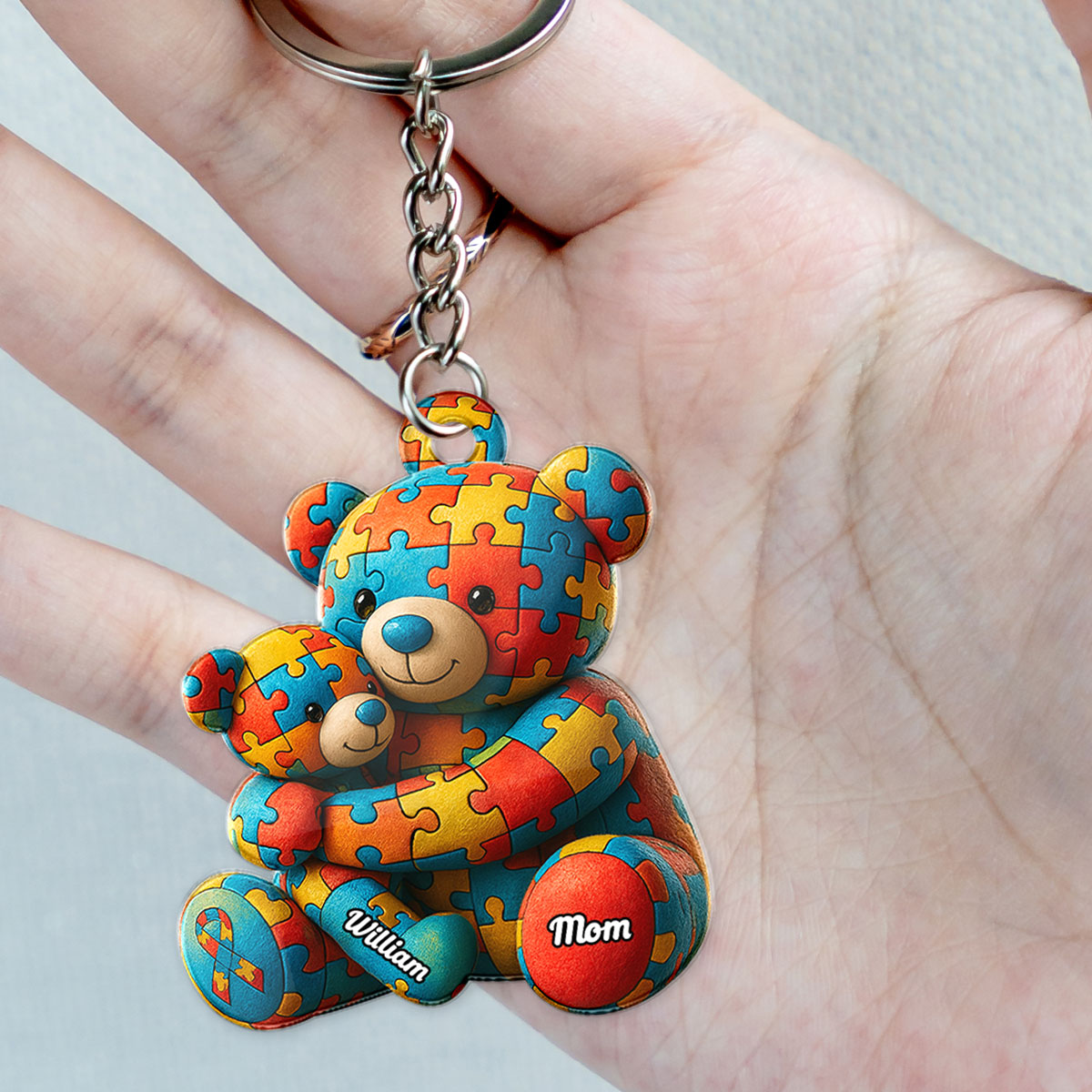 Autism Bear Mom & Kid Autism Awareness Personalized Acrylic Keychain
