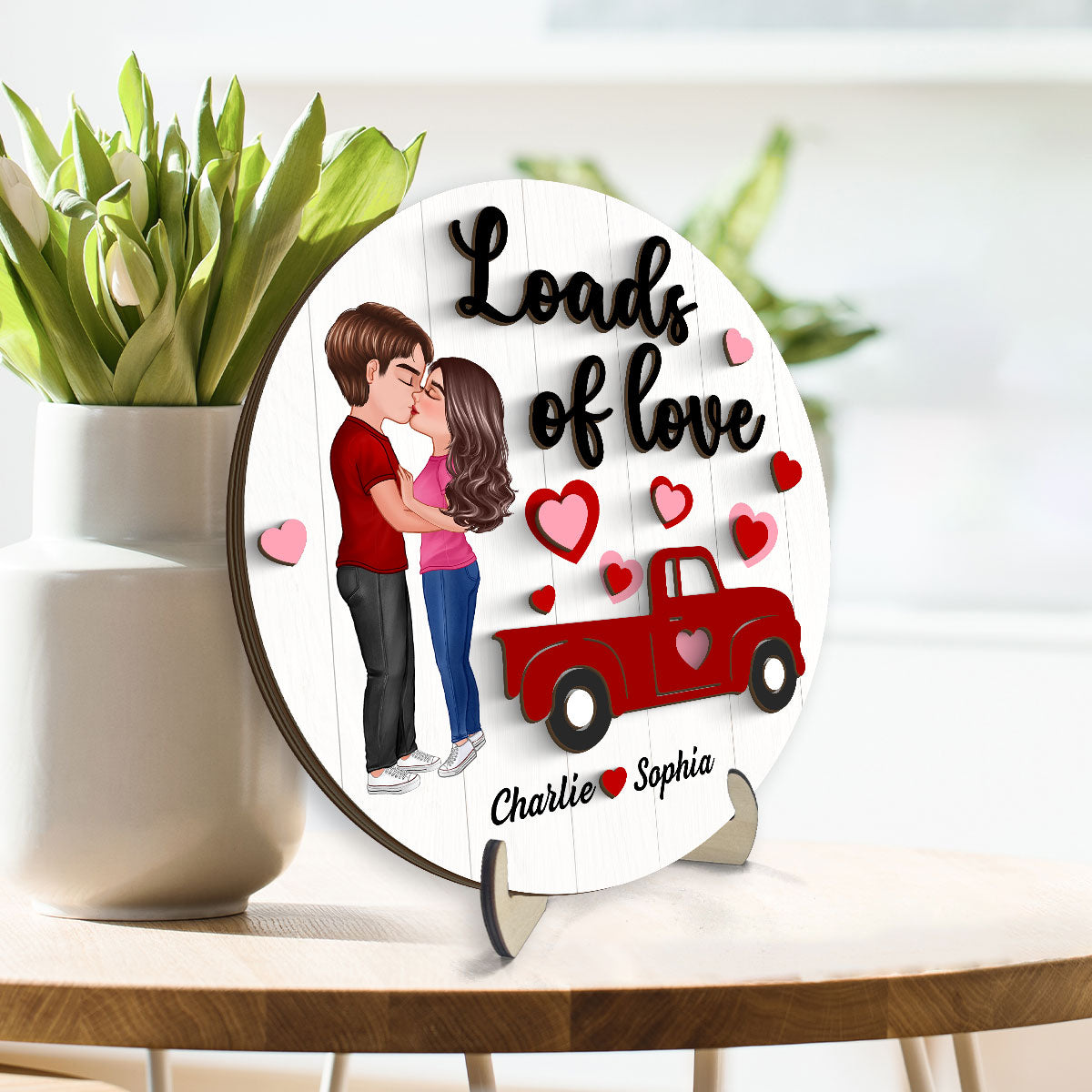Couple Kissing Truck Loads Of Love  Gift Personalized 2-layer Wooden Plaque