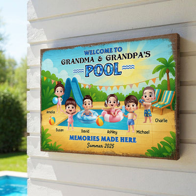 Welcome to Grandma & Grandpa's Pool Personalized Canvas Print, Entryway Front Porch Pool Patio Decor