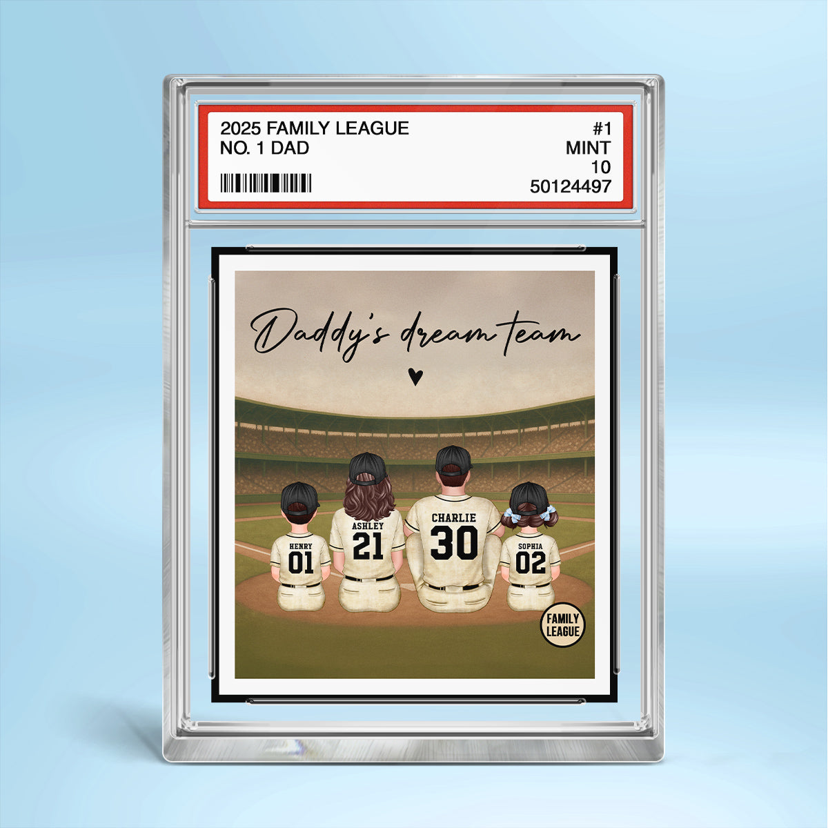 Retro Vintage Baseball Family No. 1 Dad Trading Card Style Personalized Rectangle Acrylic Block Plaque, Gift For Dad