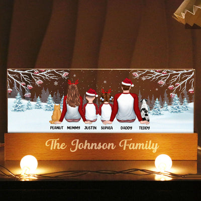 Family Back View Pajamas In Snow Personalized Acrylic Block LED Night Light