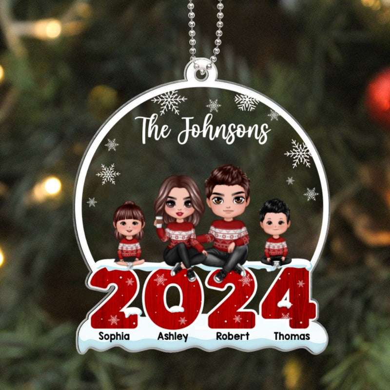 Doll Family Sitting On 2024 Snow Christmas Personalized Acrylic Ornament