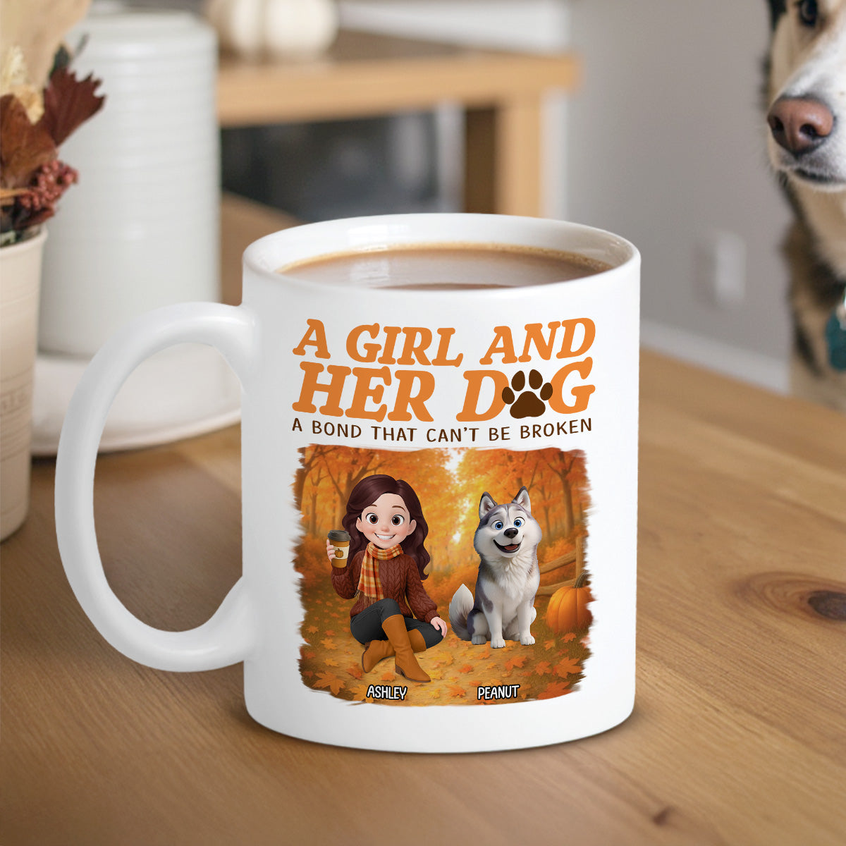 Cozy Fall Vibe Cute Cartoon Girl And Dog Bond That Can't Be Broken Personalized Mug