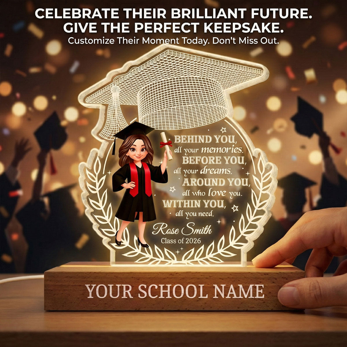 Class Of Graduation Year Senior Behind You All Your Memories - Personalized Acrylic Block Plaque LED Night Light - Gift For Graduation Day, Graduation Gift, Keepsake