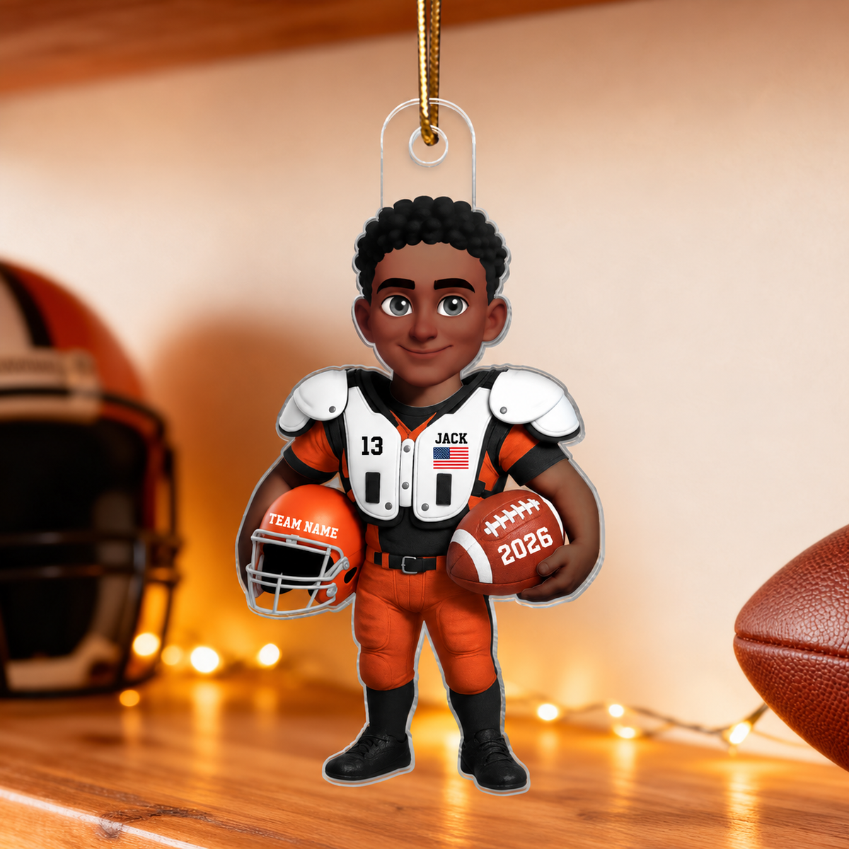 3D Effect Proud American Football Player - Personalized Acrylic Ornament - Gift For Football Lovers, Grandson, Son, Husband