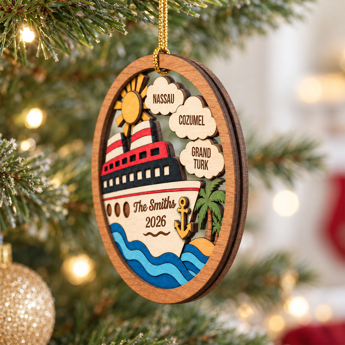 Our Family Cruise – Personalized 2-Layer Wooden Ornament – Custom Cruise Vacation Keepsake For Family