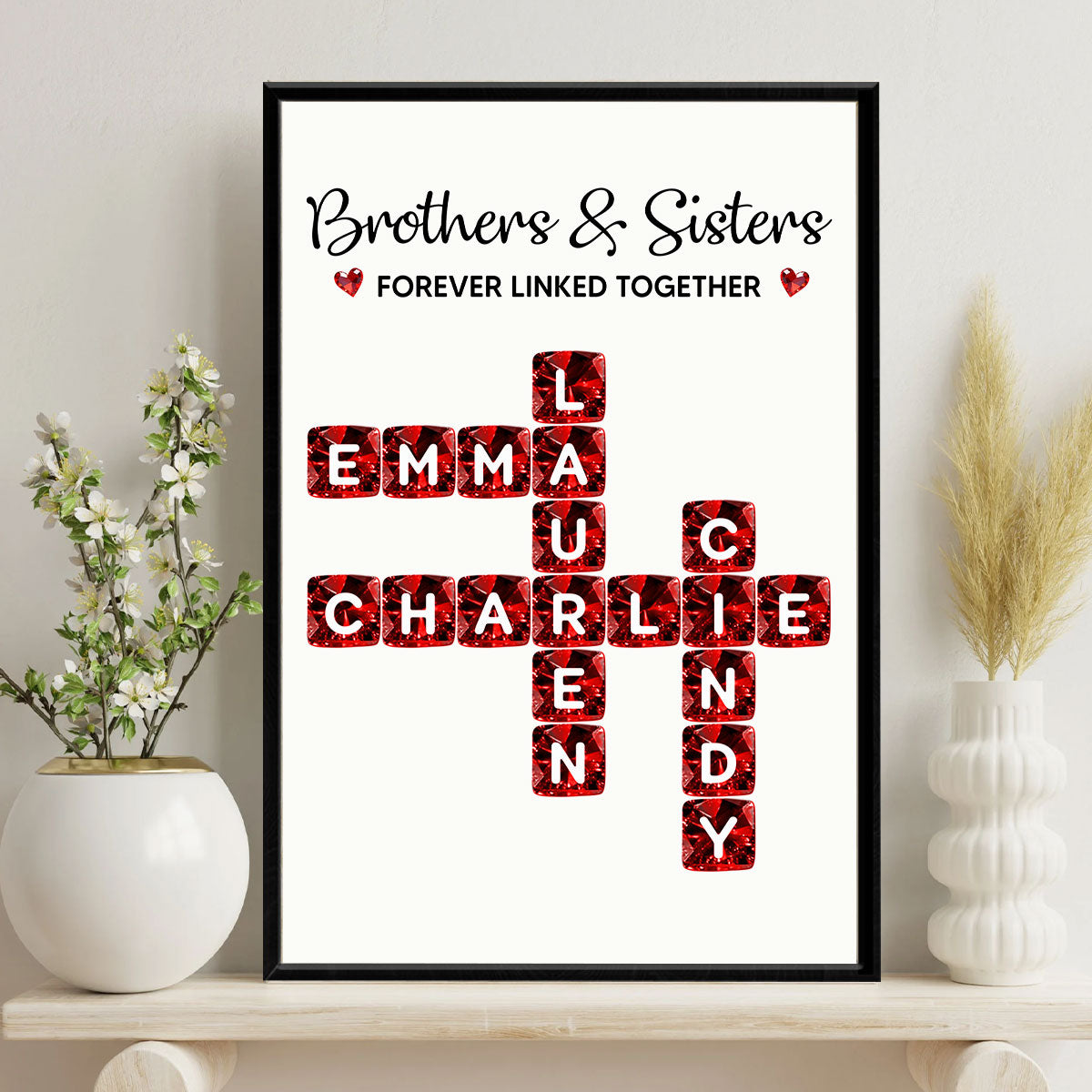 Brothers Sisters Forever Linked Together 3D Crystal Crossword - Personalized Poster - Sentimental Gift for for Loved Ones