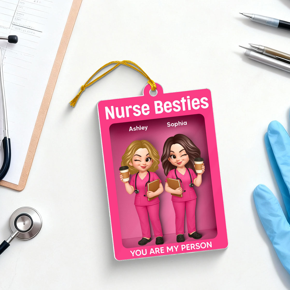 Nurse Besties 3D Effect Toy Box Action Figure - Personalized Acrylic Ornament - Christmas Gift For Coworkers