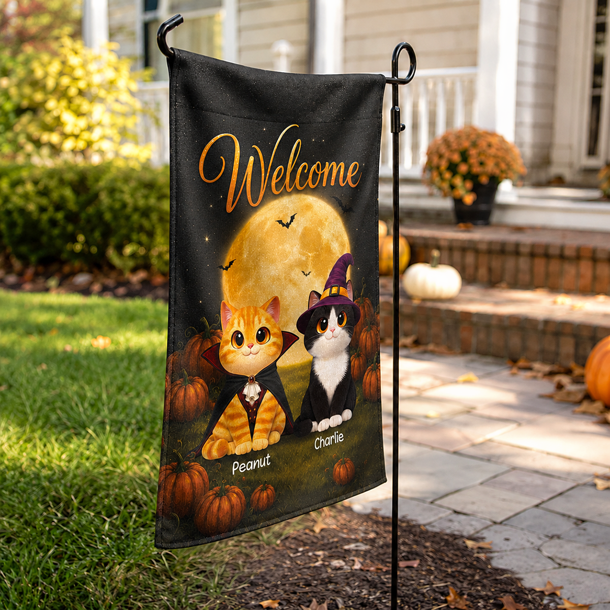 Halloween Cats In Moonlight - Personalized Garden Flag - Halloween Decoration