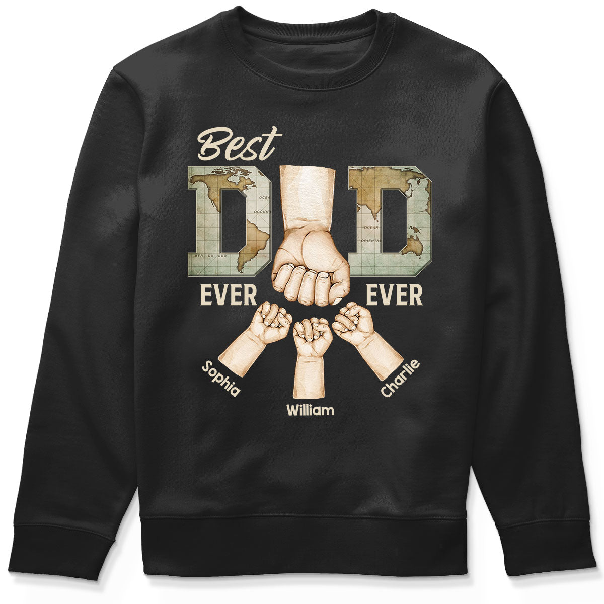 Best Dad Ever Ever Fist Bump With Kids Names Personalized Shirt