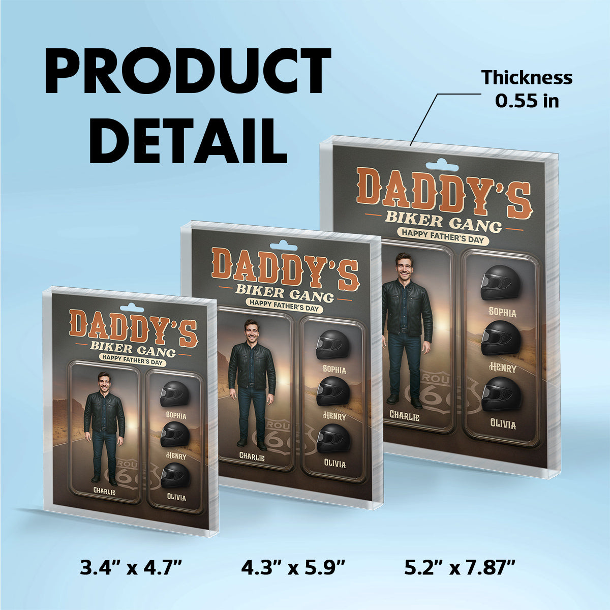 Daddy's Grandpa's Biker Gang Custom Figure 3D Effect Personalized Rectangle Flat Acrylic Block Plaque