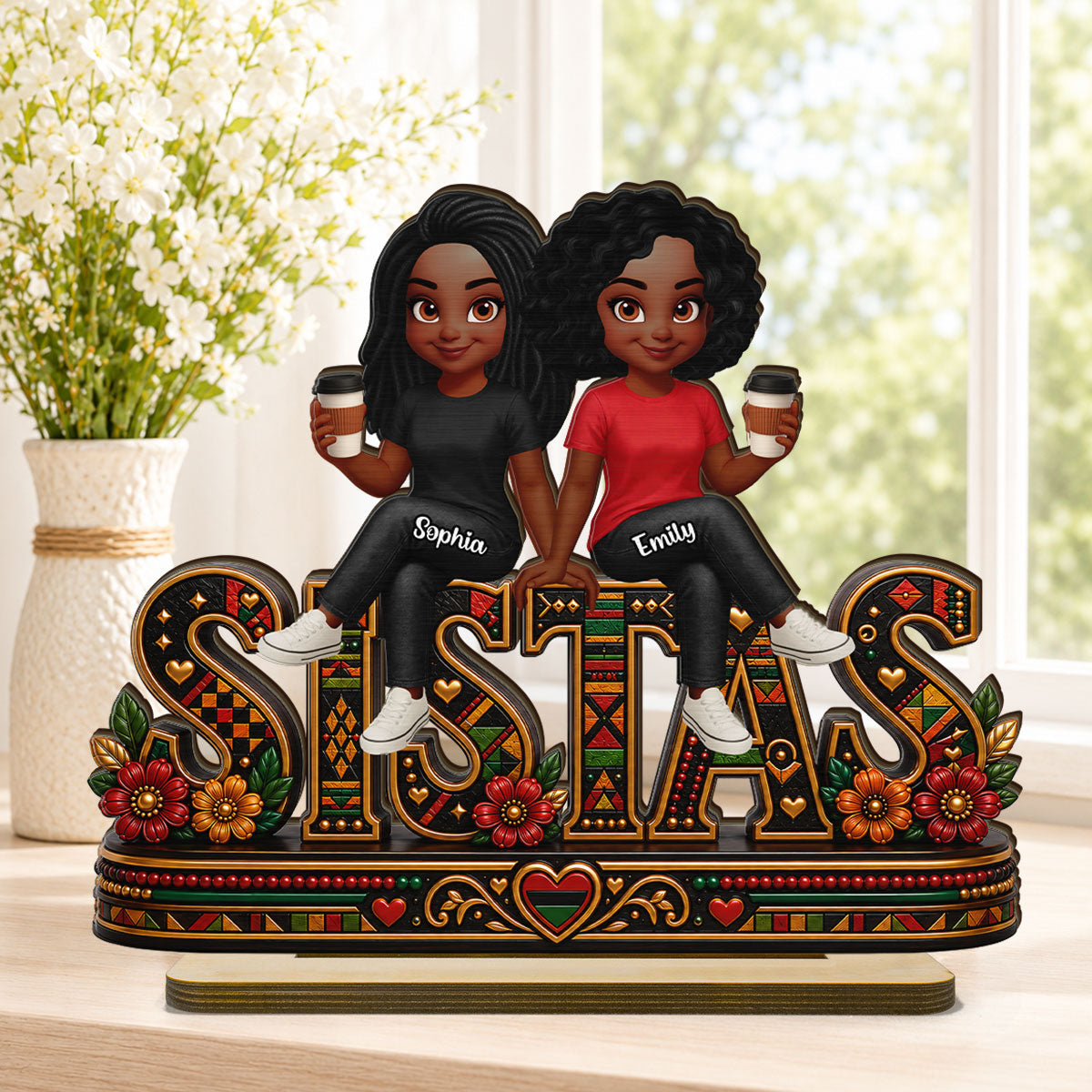 Besties Sisters Sistas Forever - Personalized 2-Layered Wooden Plaque - Birthday Gift, Gift For Best Friends