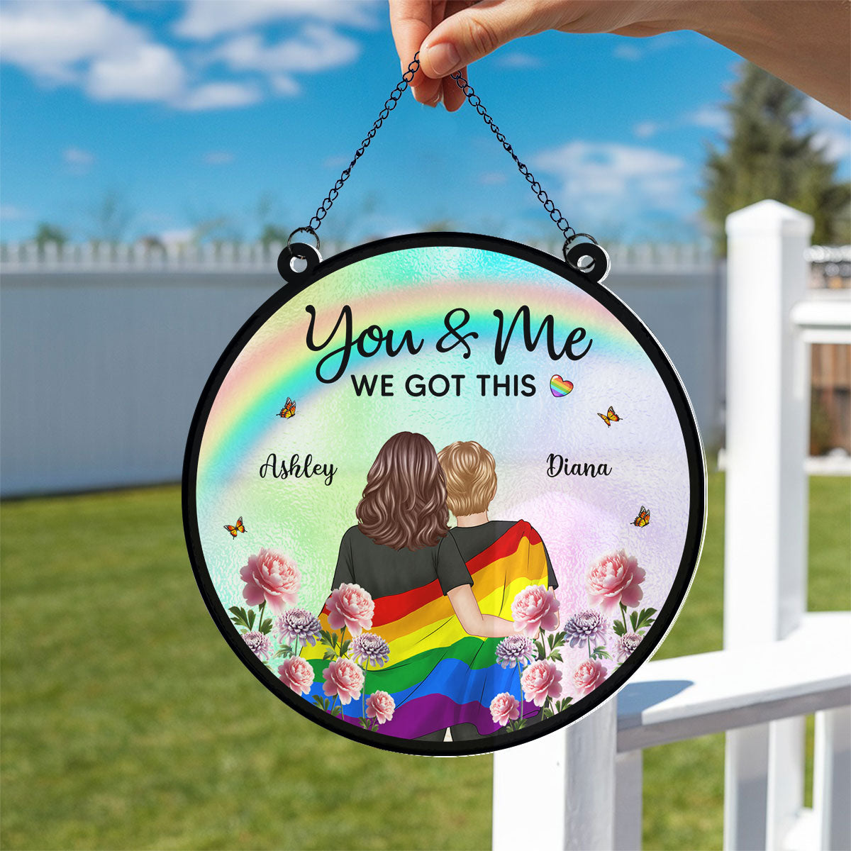 Pride Month LGBT Couple Birth Month Flowers Personalized Suncatcher, Gift For Couple