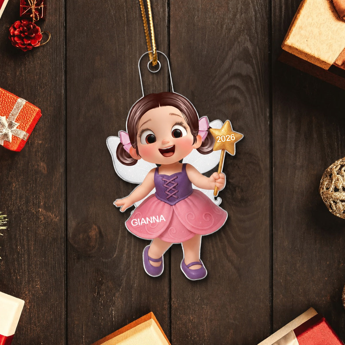 3D Effect Little Girl Princess Christmas Personalized Acrylic Ornament