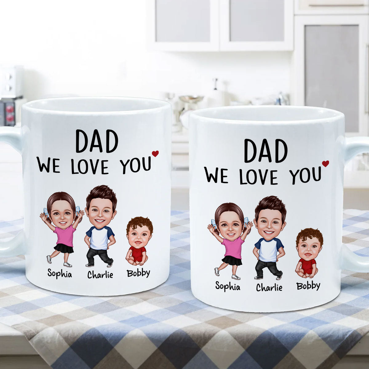 Dad We Love You Funny Caricature Personalized Mug, Father's Day Gift For Him