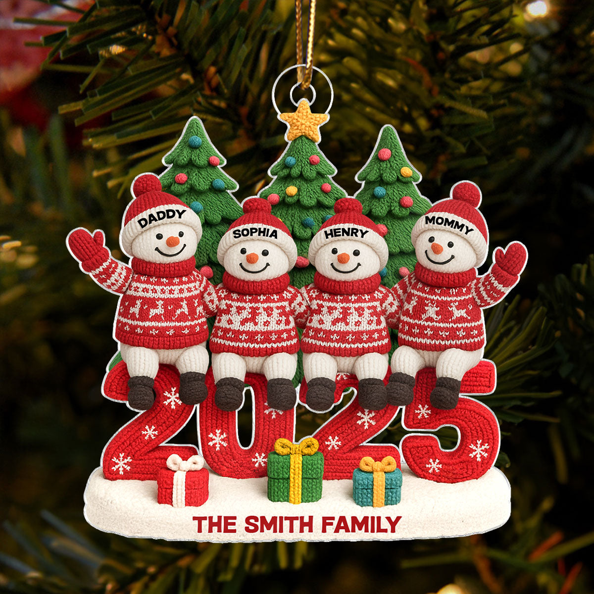 Personalized Snowman Family Christmas Wool Pattern 2025, Perfect Christmas Gift For Families, For Grandma, For Grandpa