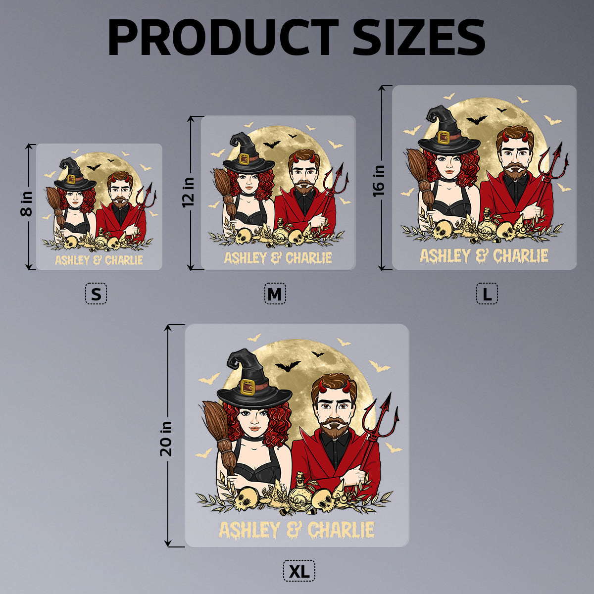 Halloween Couple Witch And Devil Personalized Decal, Halloween Decor