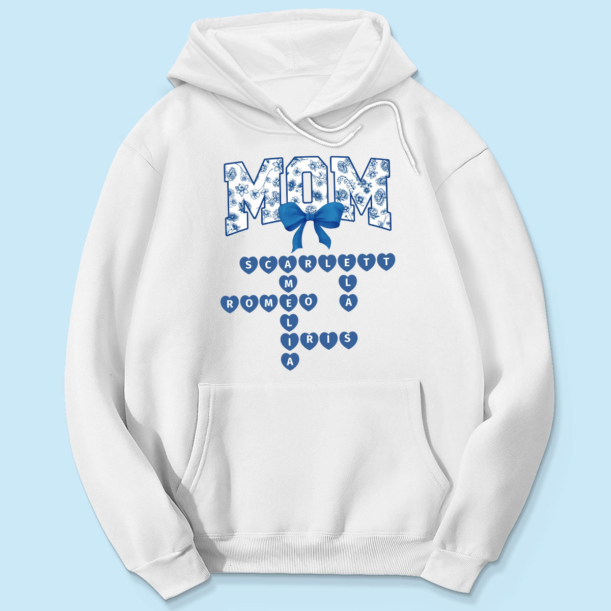 Grandma Mom Mimi Nana Gigi Floral Toile Blue Flower Grandkids Names Crosswords Personalized Shirt