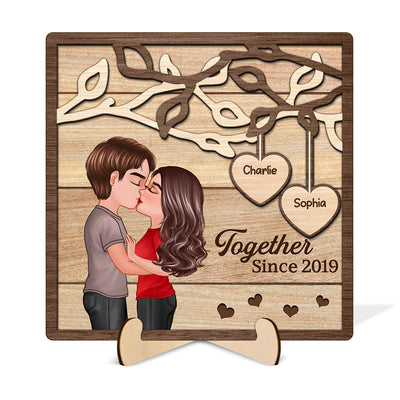 Couple Kissing Under Tree Personalized 2-Layer Wooden Plaque,  Gift for Him, Gift for Her
