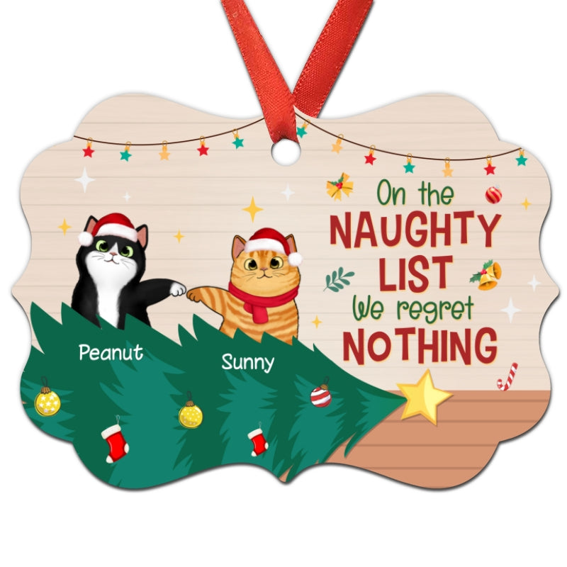 Naughty Cats Regret Nothing Funny Personalized Christmas Ornament