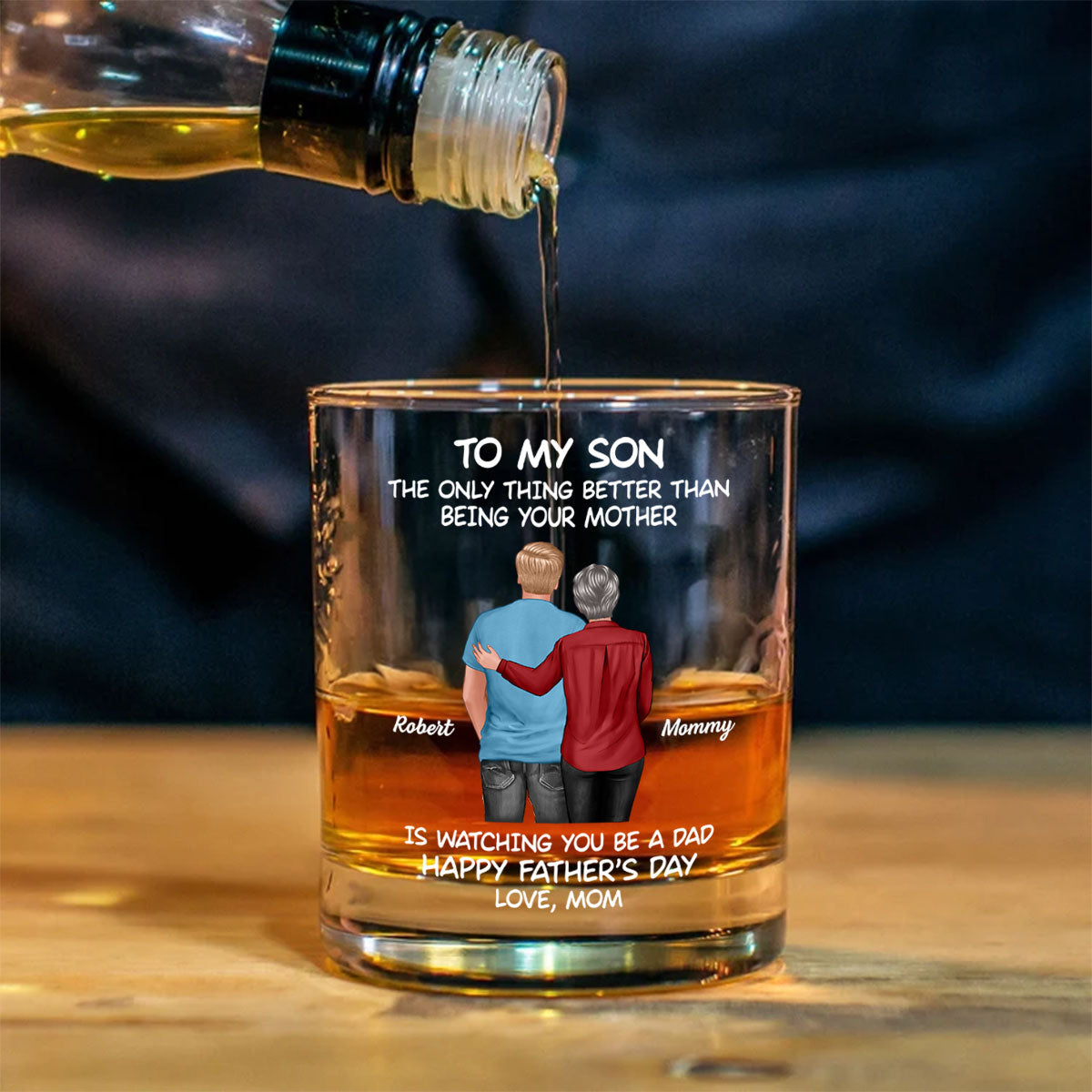 To My Son From Mom Dad Happy Father's Day Personalized Whiskey Glass| Heartfelt Father's Day Gift For Son