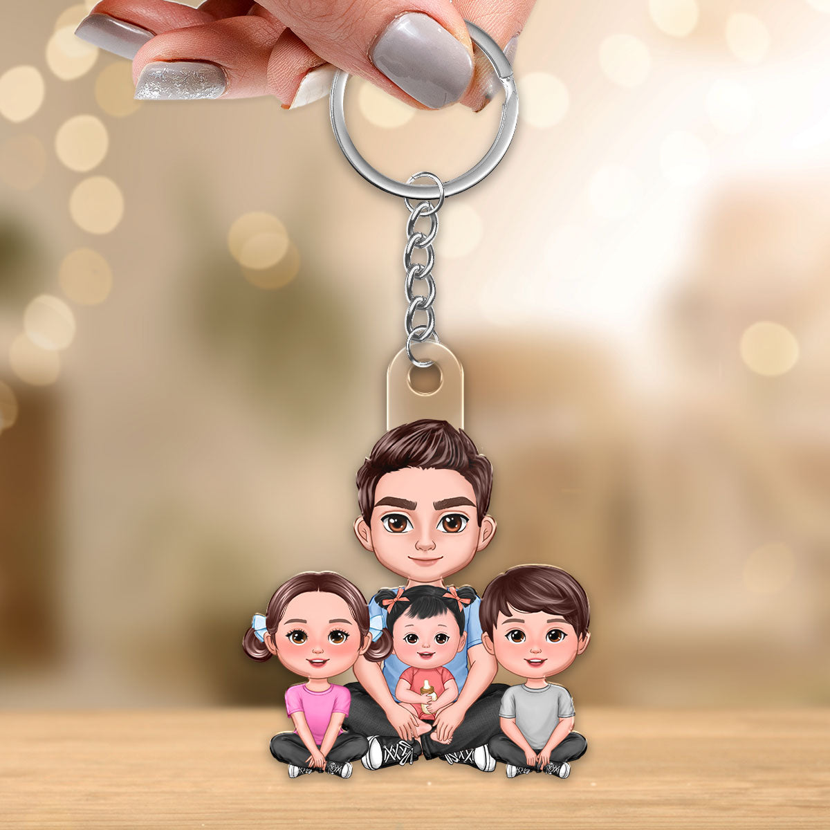 Dad And Kids Crossed Legs Personalized Acrylic Keychain