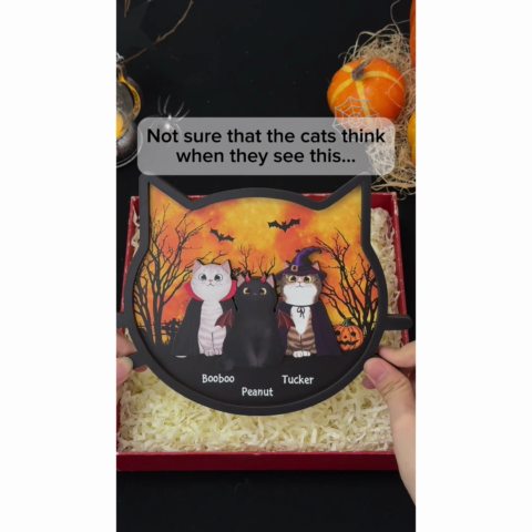 Spooky Halloween Theme Cat Face Personalized 2-Layer Wooden Plaque