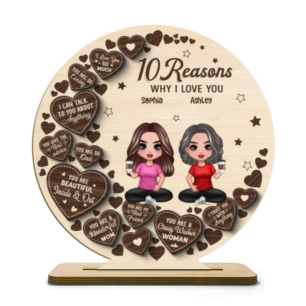 Reasons Why I Love You Mom Personalized 2 Layer Standing Wooden Plaque