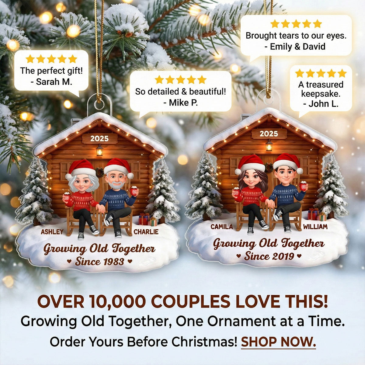 3D Effect Christmas Couple Cabin - Personalized Acrylic Ornament - Heartfelt Gift For Couple