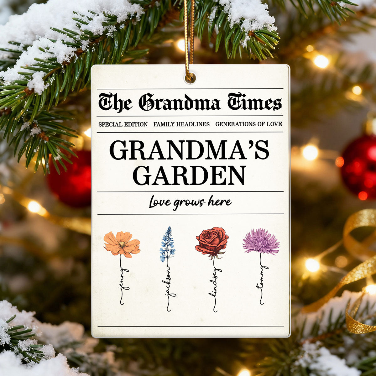 The Grandma Times Grandma's Garden Love Grows Here Personalized Acrylic Ornament - Christmas Gift for Grandma