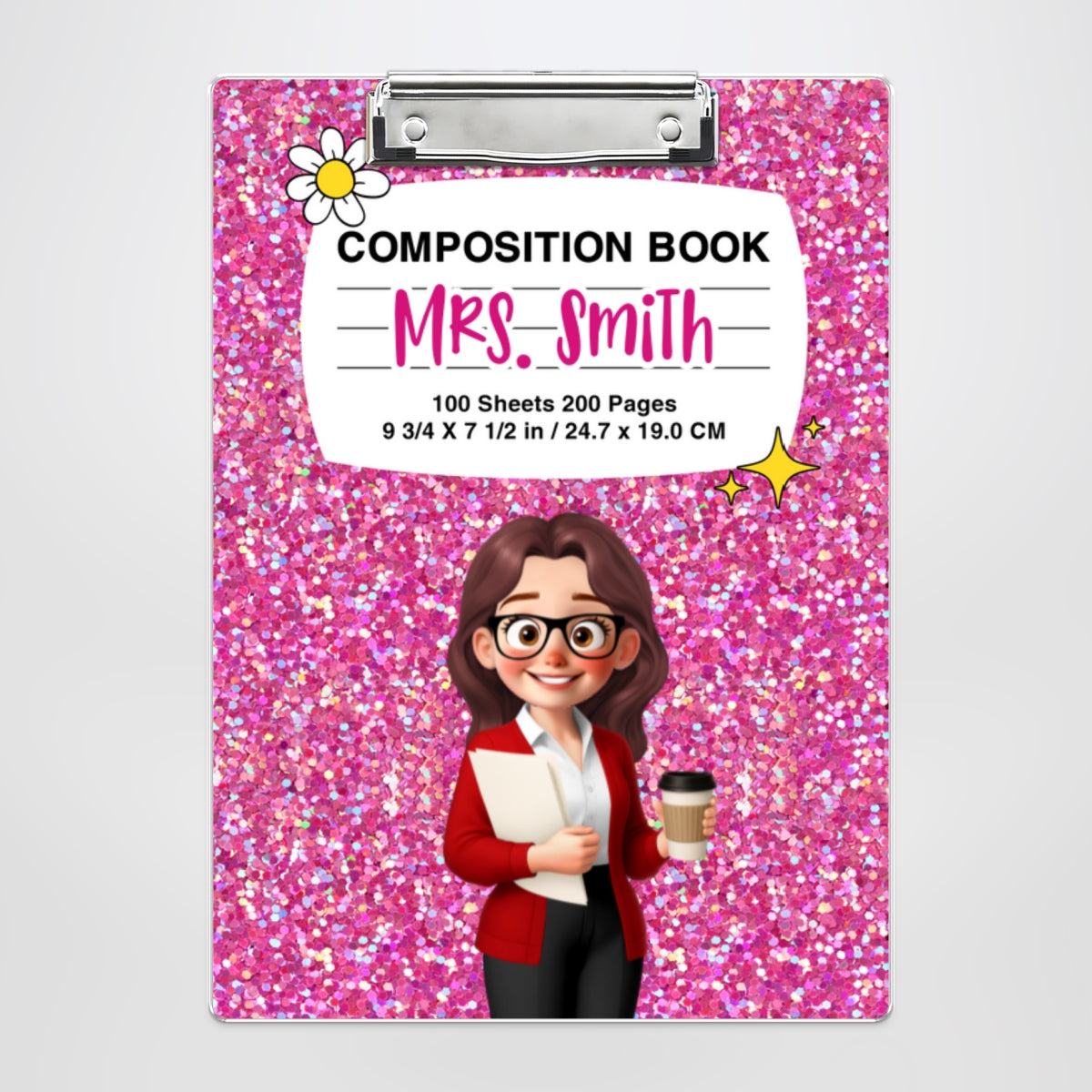 Teacher Galaxy Composition Book Pattern Personalized Acrylic Clipboard, Gift For Teacher