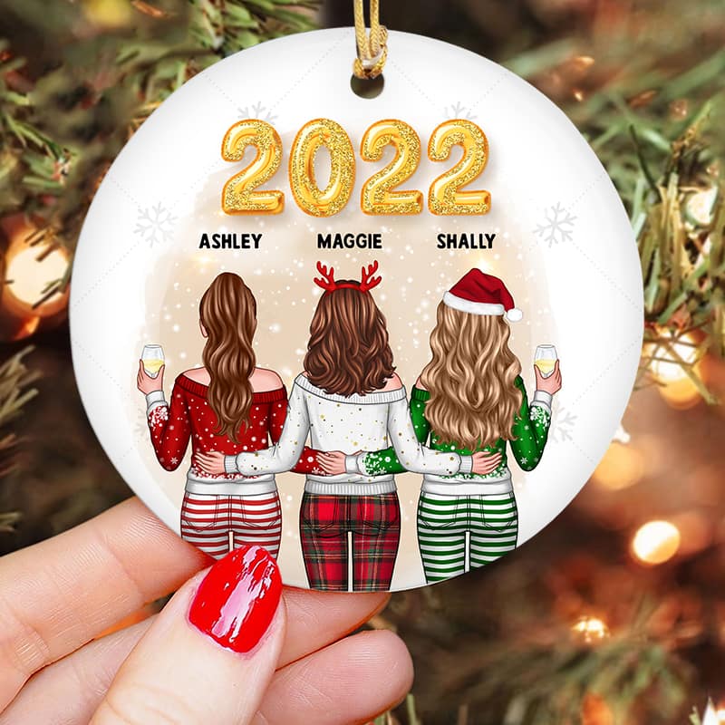 Best Friends Sisters Christmas New Year Personalized Circle Ornament