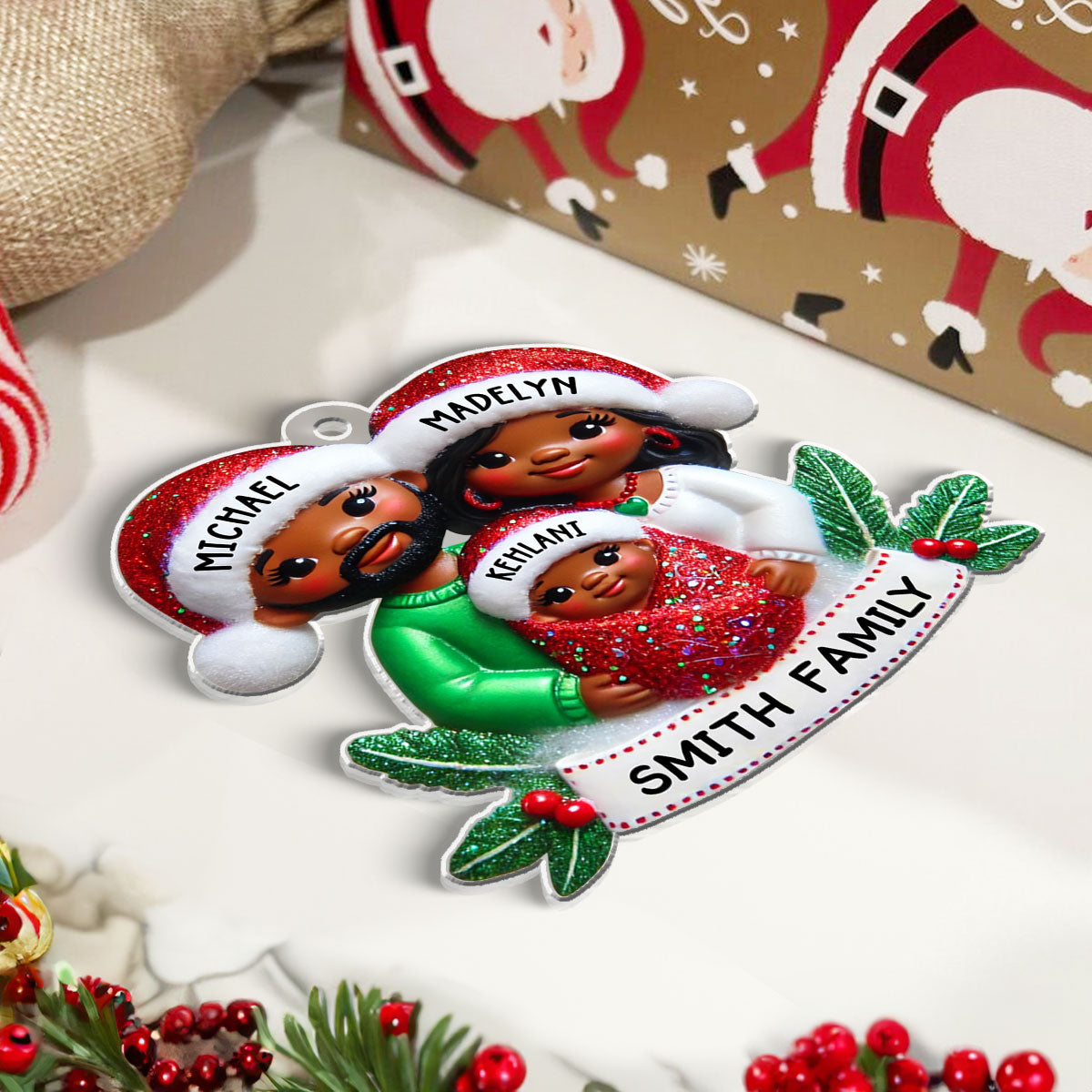 Personalized New Parents Baby in Red Swaddle Christmas Acrylic Ornament, Gift for New Mom New Dad, Baby Newborn Gift