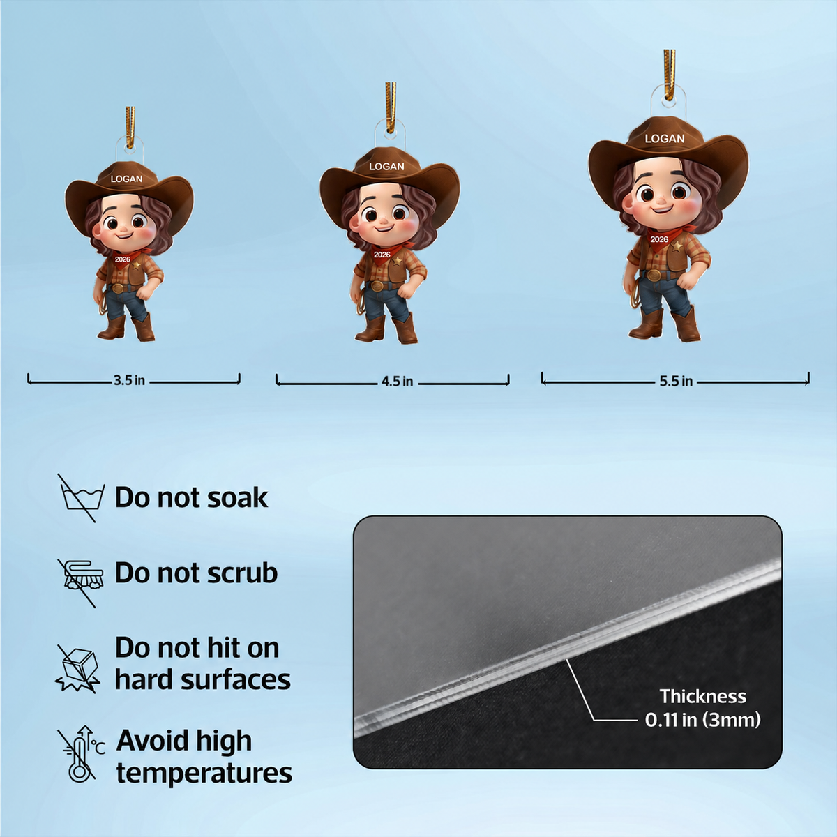 3D Effect Little Kid Boy Dream Job Police Christmas Personalized Acrylic Ornament