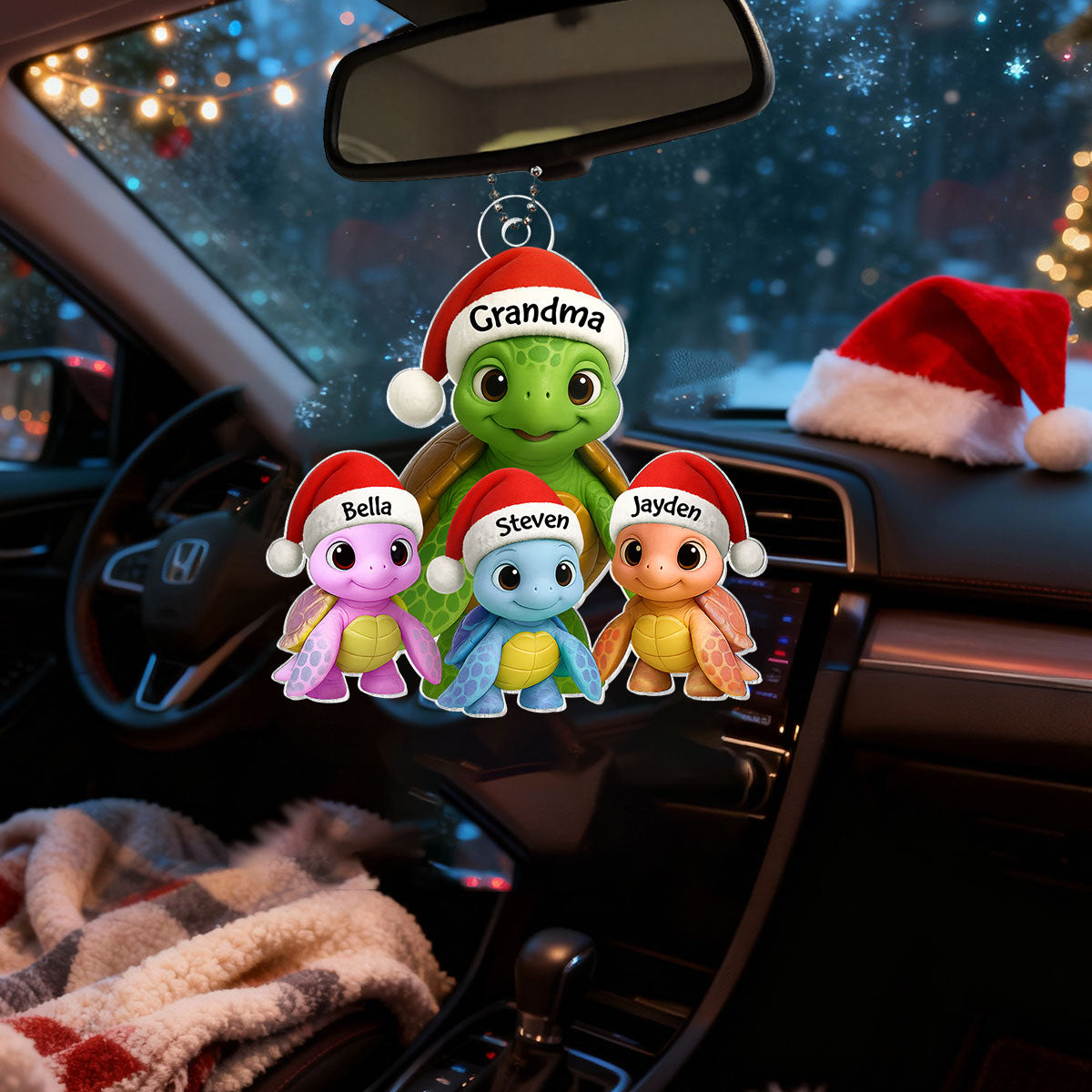 3D Effect Cute Christmas Sea Turtles Grandma And Grandkids - Personalized Acrylic Ornament