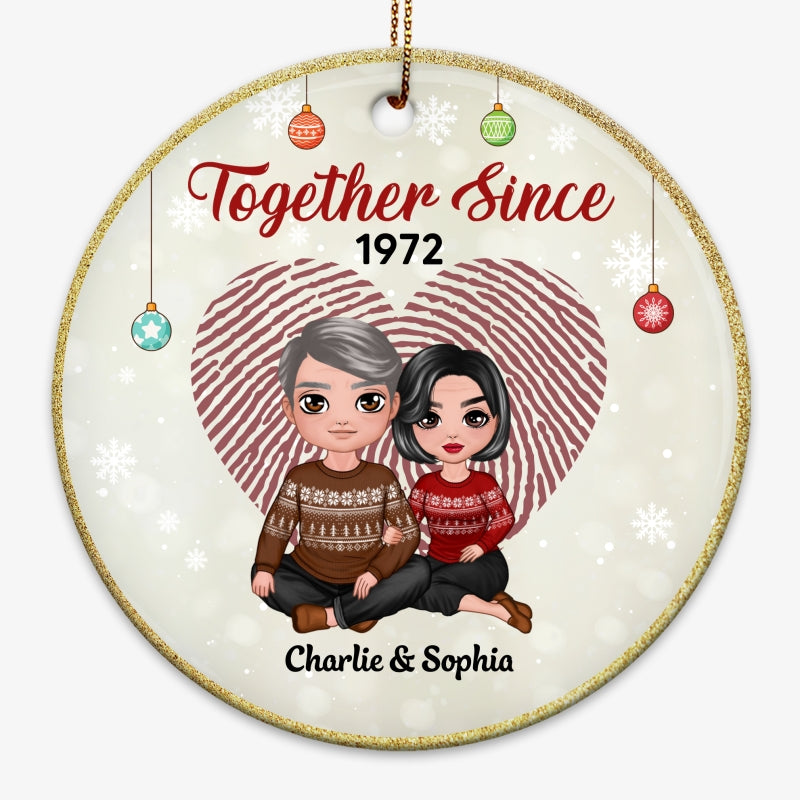 Embracing Couple Fingerprint Heart Personalized Circle Ornament