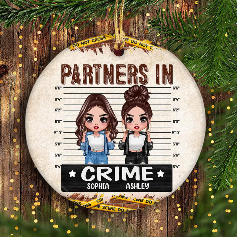 Partners In Crime Cool Doll Besties Personalized Circle Ornament