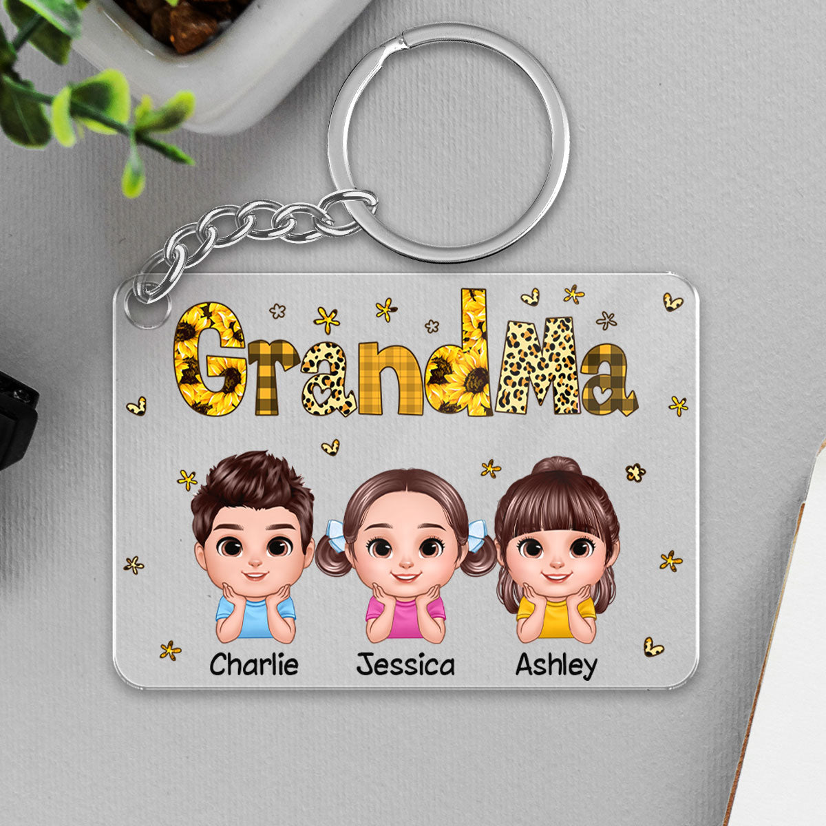 Realistic Doll Kids Yellow Pattern Personalized Acrylic Keychain