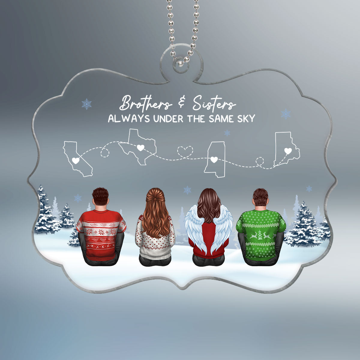 Brothers & Sisters Always Under The Same Sky, Long Distance Siblings Personalized Acrylic Ornament, Togetherness Christmas Gift