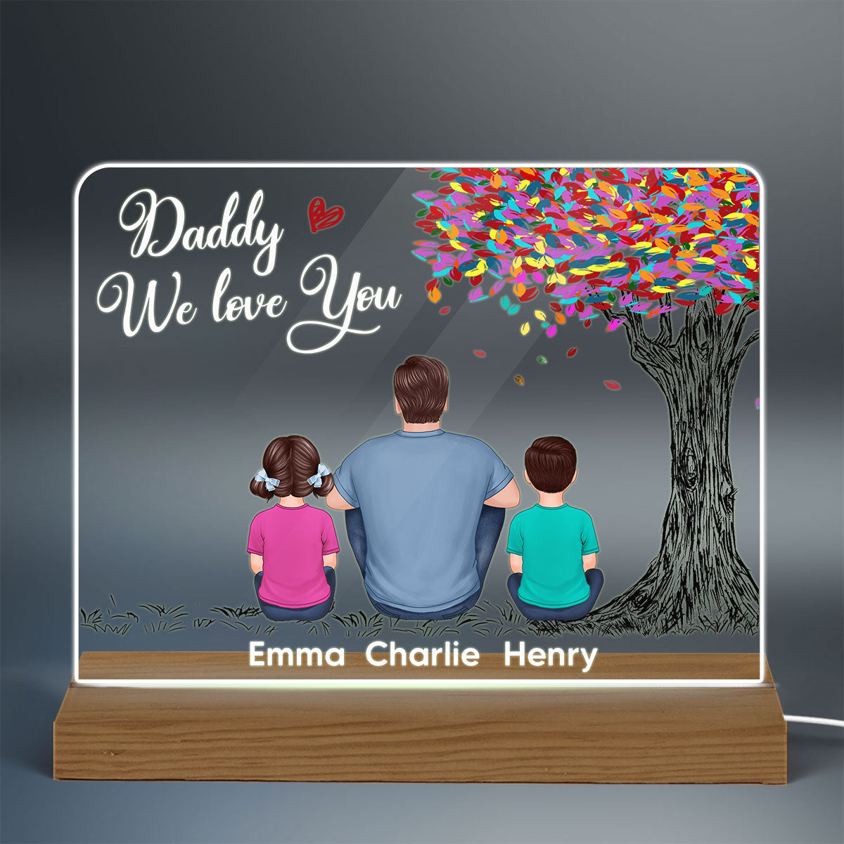 Best Dad Ever Colorful Tree Personalized Custom Shape Warm LED Night Light