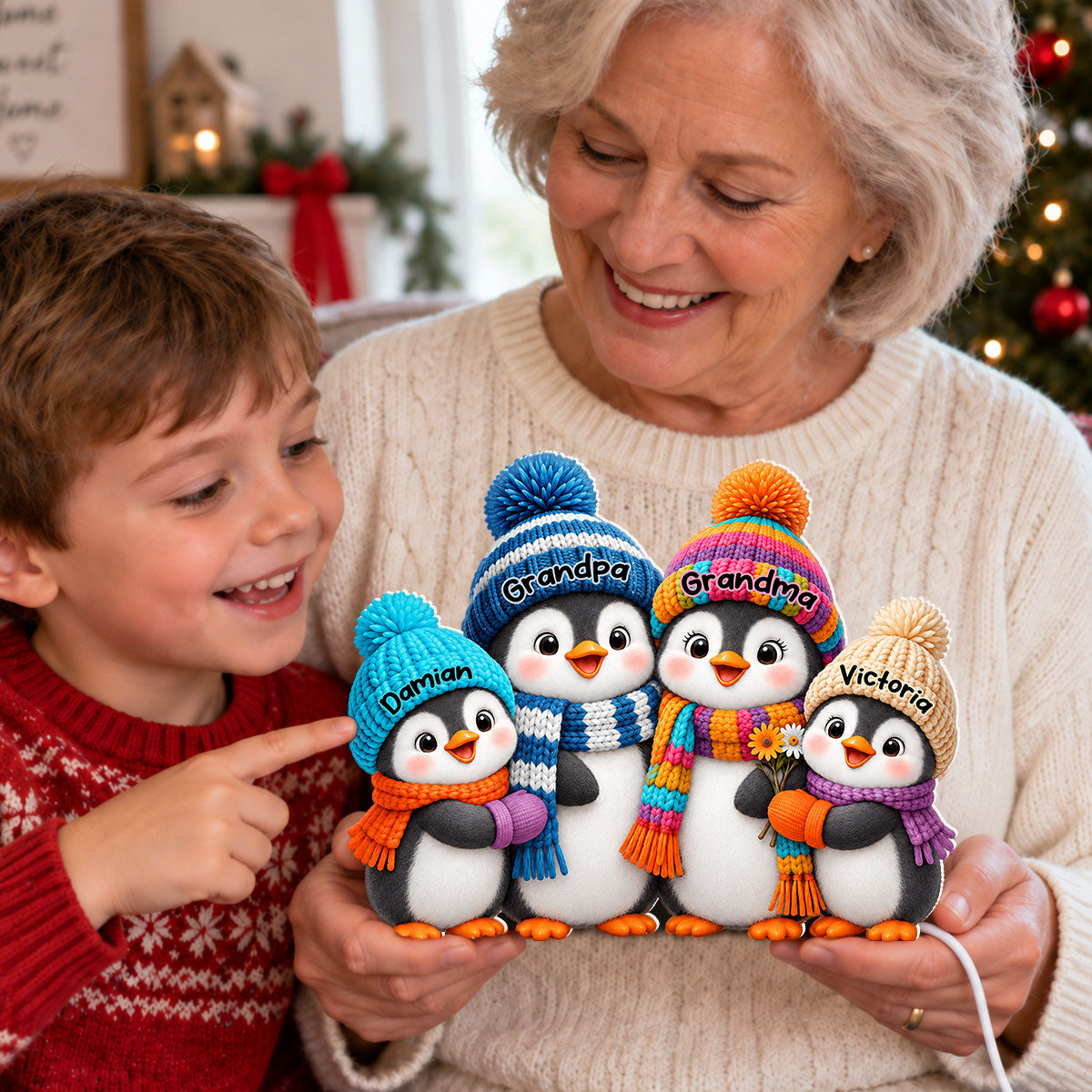 Grandma & Grandpa’s Little Penguins – Personalized Light Box - Christmas Gift For Grandparents