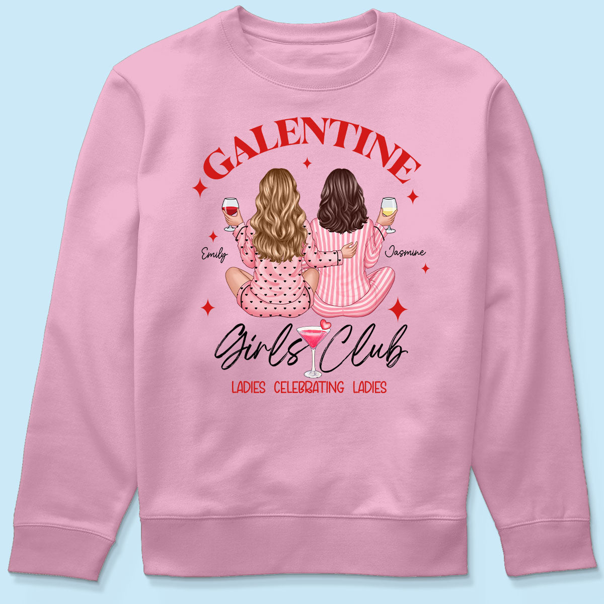 Galentine Girls Club Pajamas Girls Back View Personalized Shirt,  Shirt, Social Club, Besties Gift
