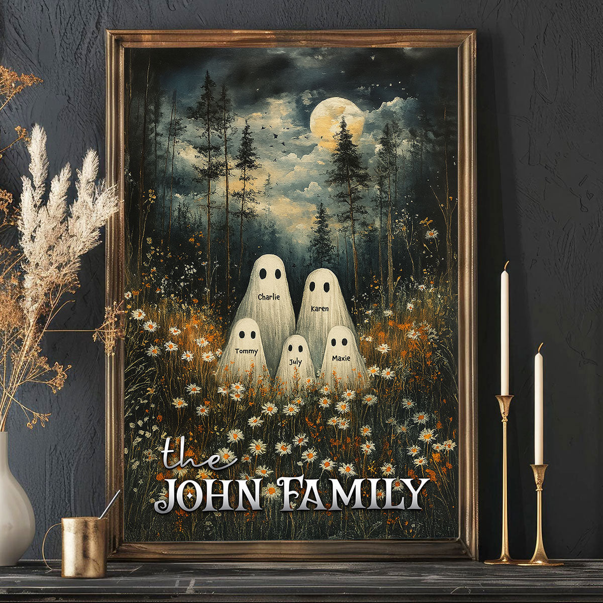 Halloween Family Portrait Personalized Poster Printing, Custom Family Halloween Wall Art