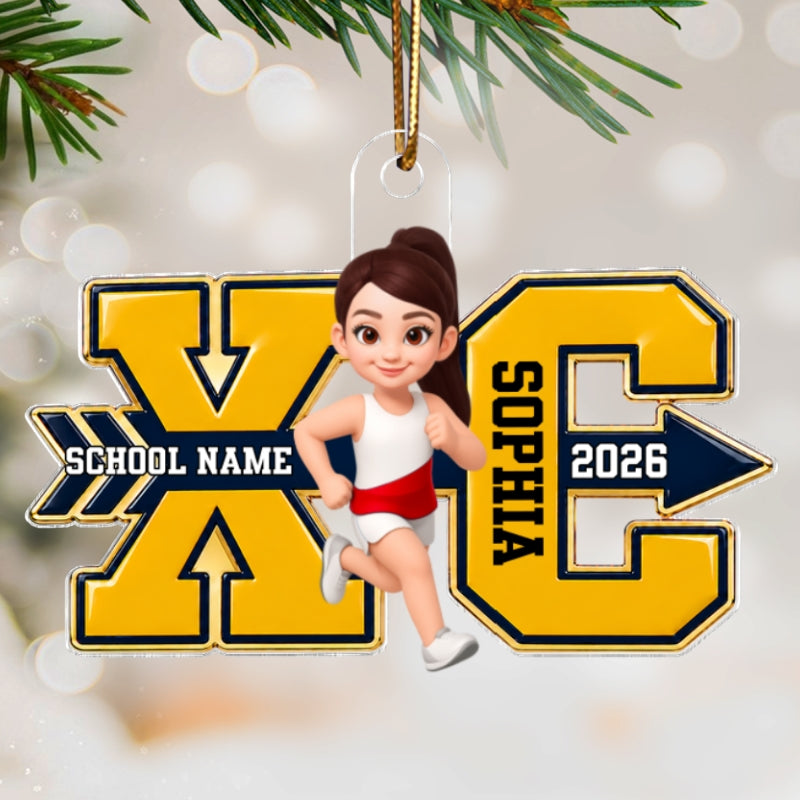 Cross Country For Boy Girl - Personalized Acrylic Ornament - High school Runner Keepsake, Custom Running Christmas Gift For Runner Grandkids
