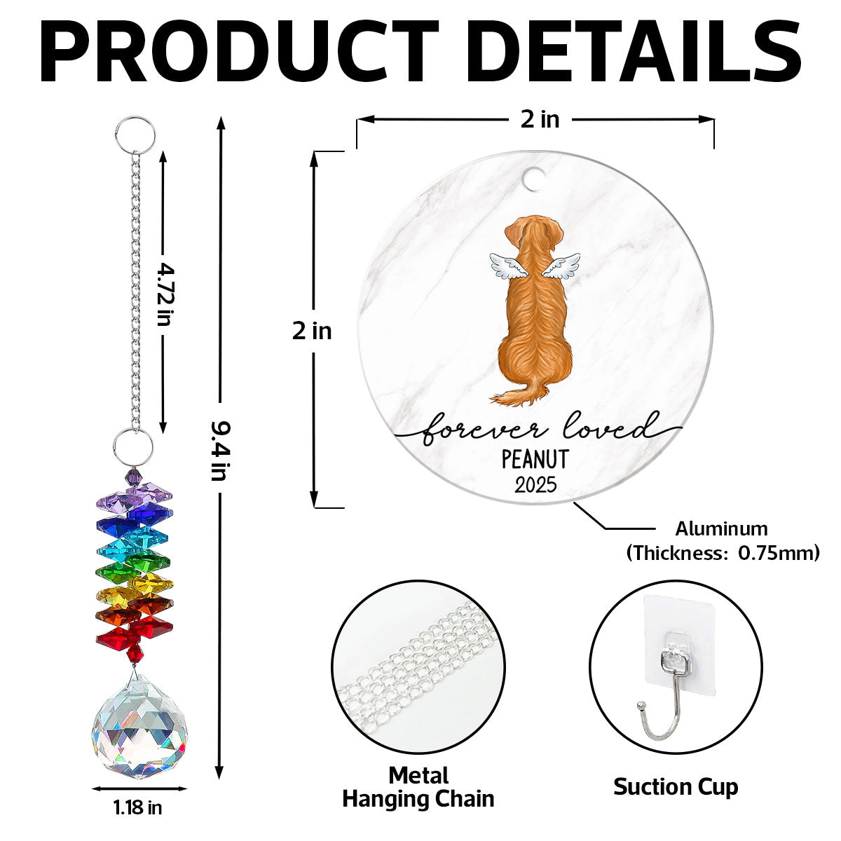 Dog Cat Memorial Forever Loved - Personalized Crystal Suncatcher With Charm - Memorial Remembrance Ornament Keepsake