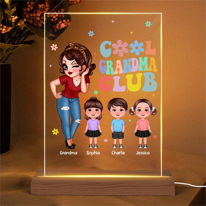 Cool Grandma Club Personalized Acrylic LED Night Light, Gift for Grandma