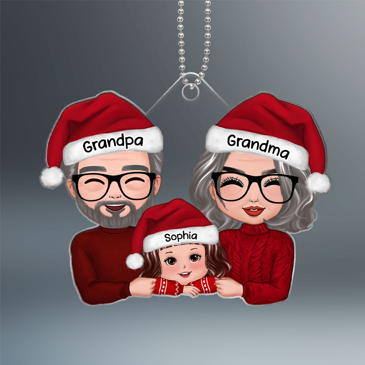 Grandpa Grandma & Grandkid Chin On Hands Christmas Gift Personalized Acrylic Ornament