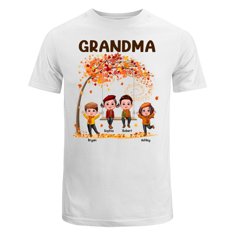 Kids Playing Ourdoor Autumn Fall Season Grandma Mom Personalized Shirt